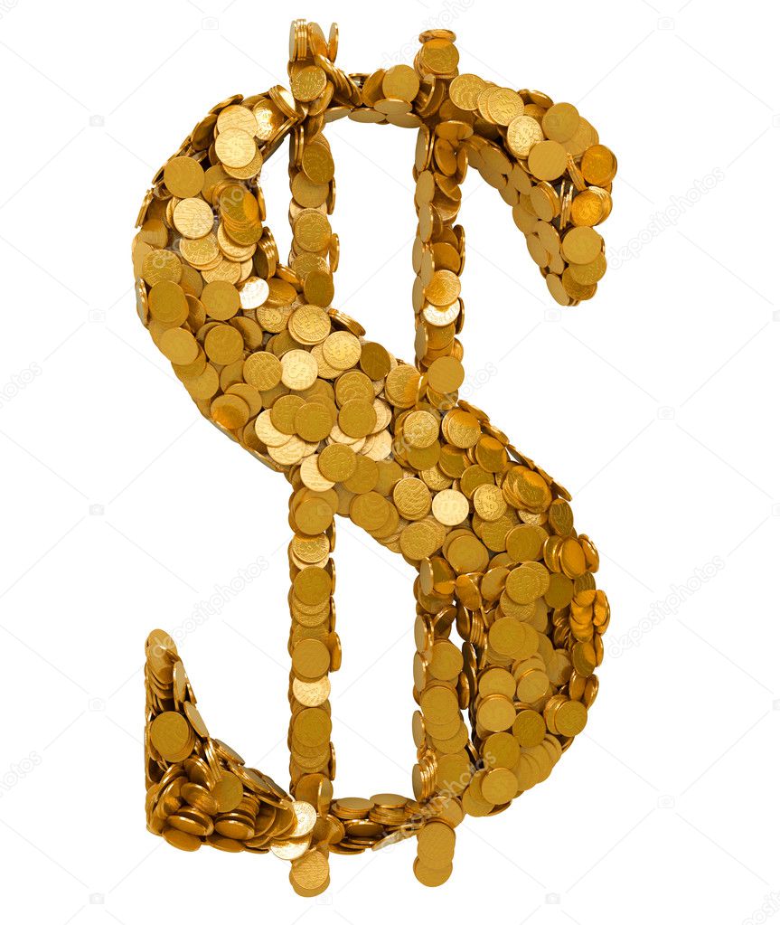 American Dollar Currency symbol shaped with coins