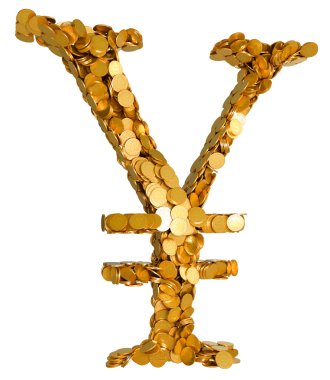 Japanese Yen. Symbol shaped with coins clipart