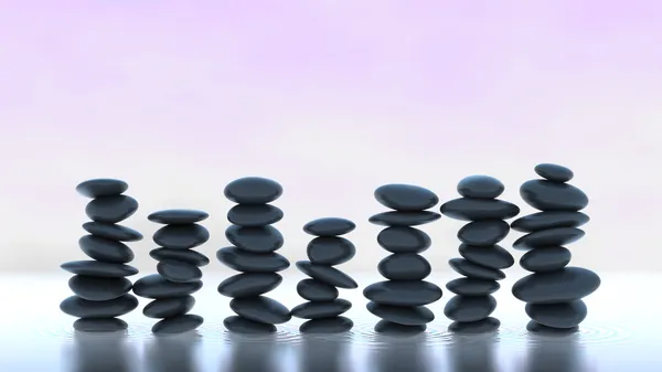 Harmony and balance. Many Pebble stacks on water — Stock Photo, Image