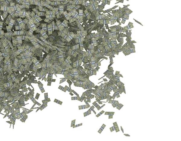 Dispersão de dinheiro. Feixes de dólares americanos caindo — Fotografia de Stock
