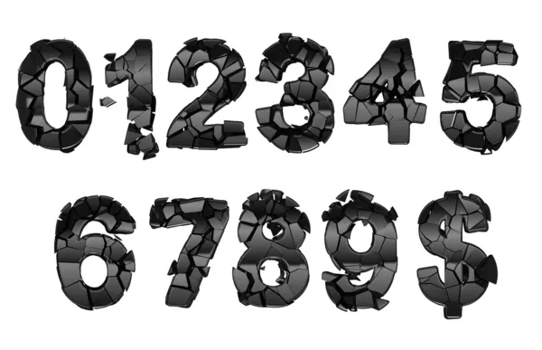 Сломанные цифры шрифта 0-9 — стоковое фото