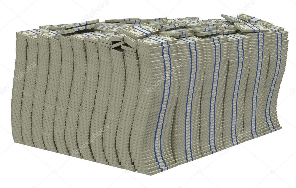 Huge pile of US dollars isolated