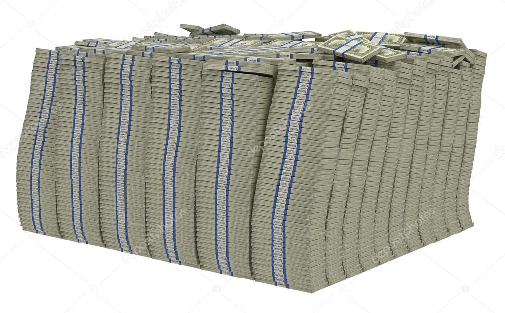 Large bundle of US dollars isolated