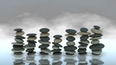 Group of Pebble stacks on water level clipart