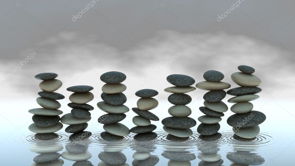 Group of Pebble stacks on water level