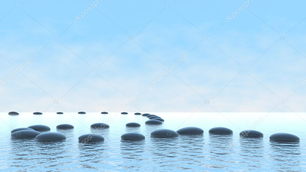 Harmony concept. Pebble path on water