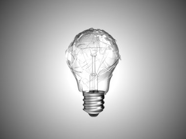 Making mistake. Broken lightbulb over grey clipart