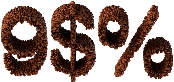烤的咖啡字体 9、 美元货币和 % — 图库照片