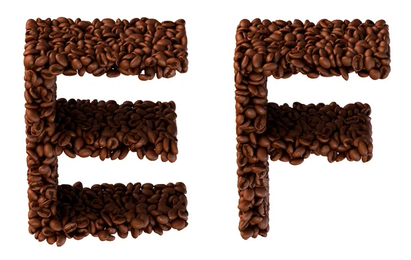 Αλεσμένος καφές e και f τα γράμματα της γραμματοσειράς — Φωτογραφία Αρχείου
