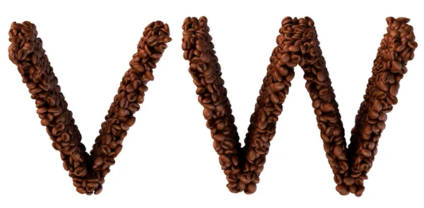 Gebrande koffie lettertype v en w letters — Stockfoto