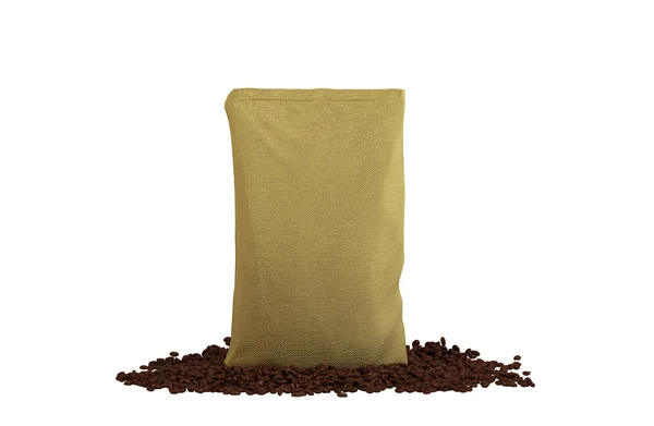 stock image Sacking Pack on coffee beans isolated