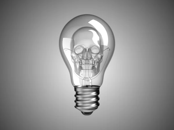 Причудливый череп внутри лампочки - смерть и болезнь — стоковое фото