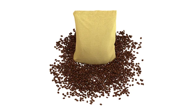 Vista superior de Sacking Pack en granos de café — Foto de Stock
