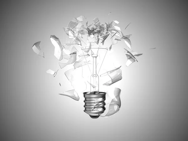 Bad idea. Crushed lightbulb over grey — Stock Photo, Image