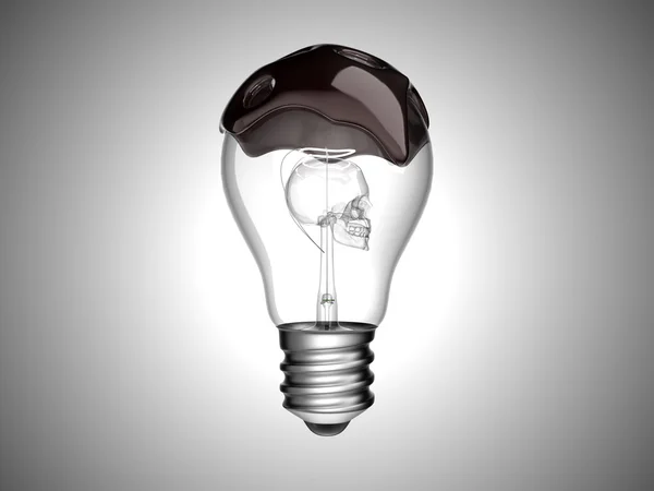 Oil spill and environment. Bulb with skull inside — Stock Photo, Image