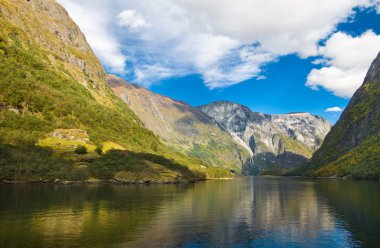 Mountains and norwegian fjord in autumn clipart