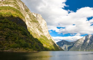 Norwegian fjords and blue sky clipart