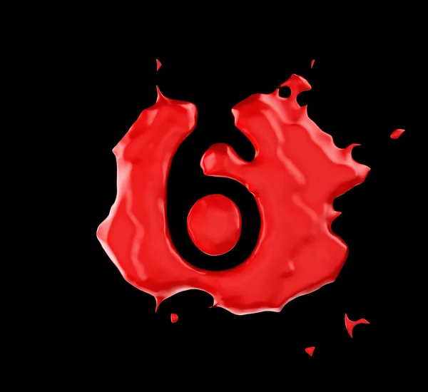 Siyah zemin üzerine kırmızı blob 6 rakam — Stok fotoğraf
