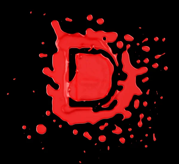 Red blob D lettera su sfondo nero — Foto Stock