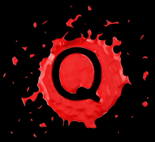 Roter Klecks q Buchstabe über schwarzem Hintergrund — Stockfoto