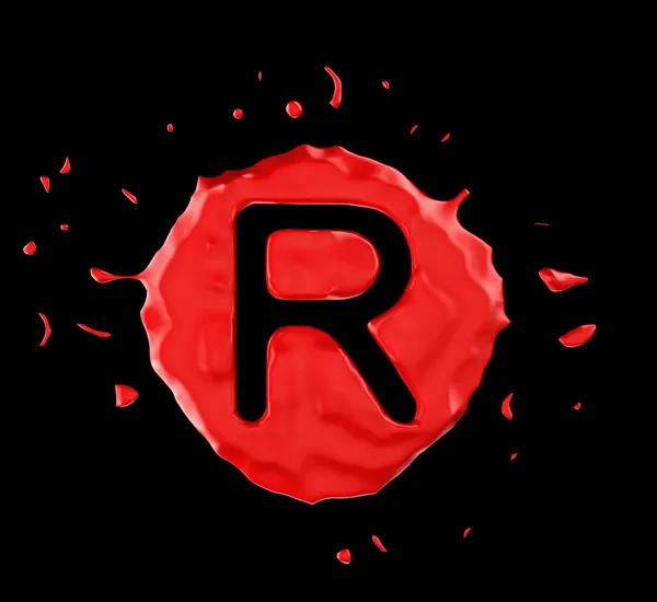 Red blob R letter over black background — Stock Photo, Image