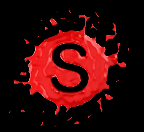Red blob S letter over black background — Stock Photo, Image