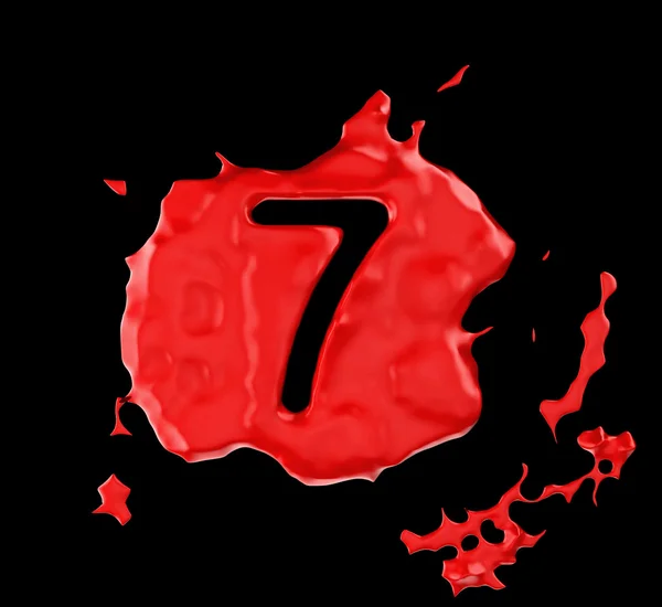 Roter Klecks siebenstellige Zahl auf schwarzem Hintergrund — Stockfoto