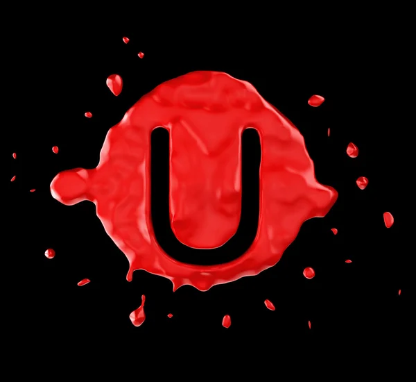 Red blob U letter over black background — Stock Photo, Image