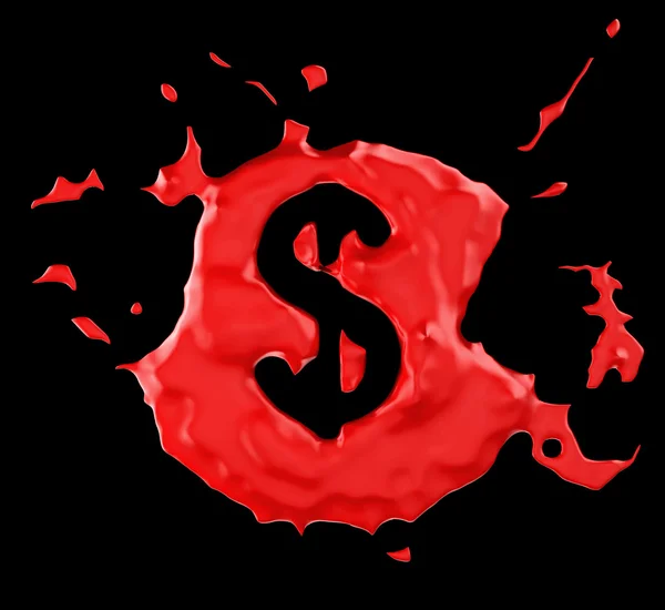 Mancha roja símbolo del dólar estadounidense sobre negro — Foto de Stock
