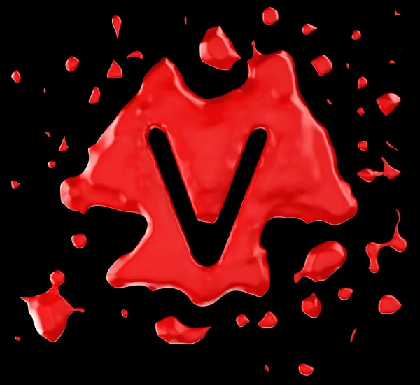 Red blob V letra sobre fundo preto — Fotografia de Stock