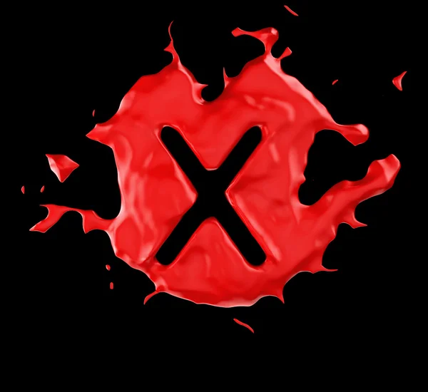Blob piros x betű felső fekete háttér — Stock Fotó