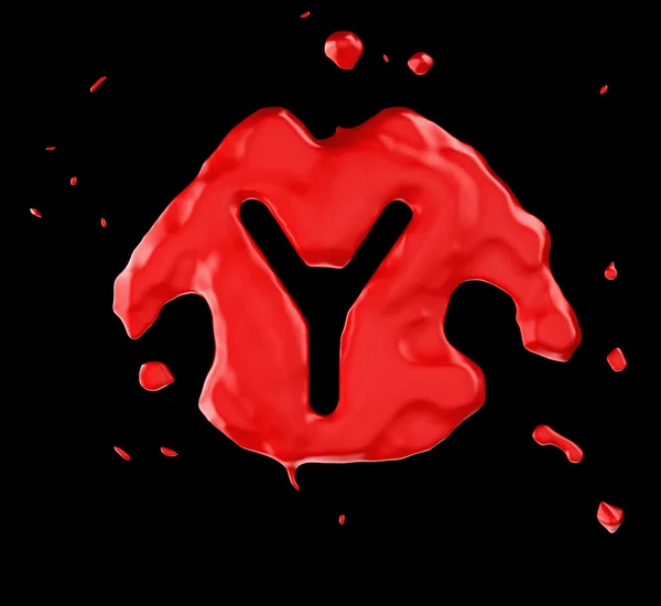 Червона крапля літери Y на чорному тлі — стокове фото