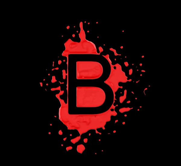 Red blot B letter over black background — Stock Photo, Image