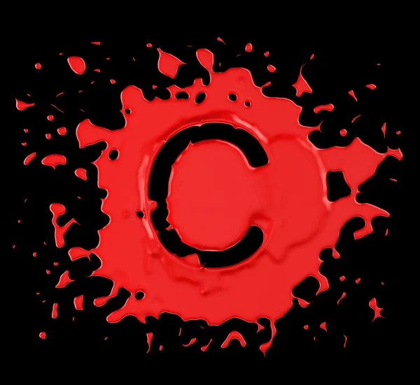 Red blot C letter over black background — Stock Photo, Image