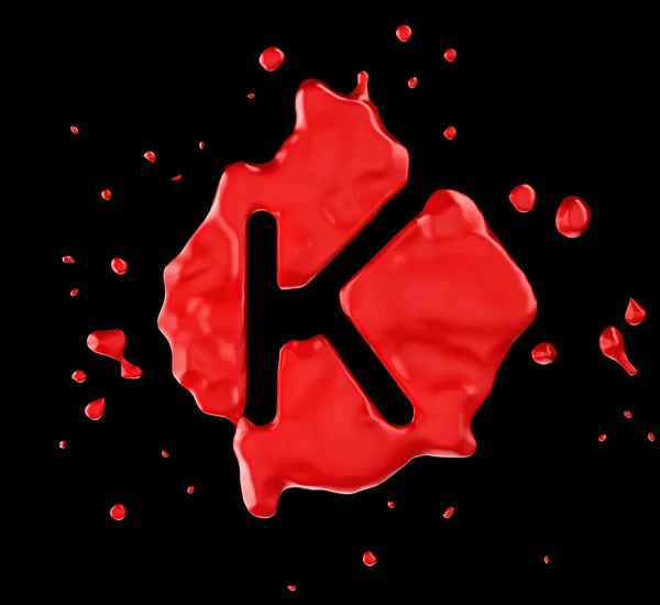 Λεκές κόκκινο γράμμα k πάνω από το μαύρο φόντο — Φωτογραφία Αρχείου