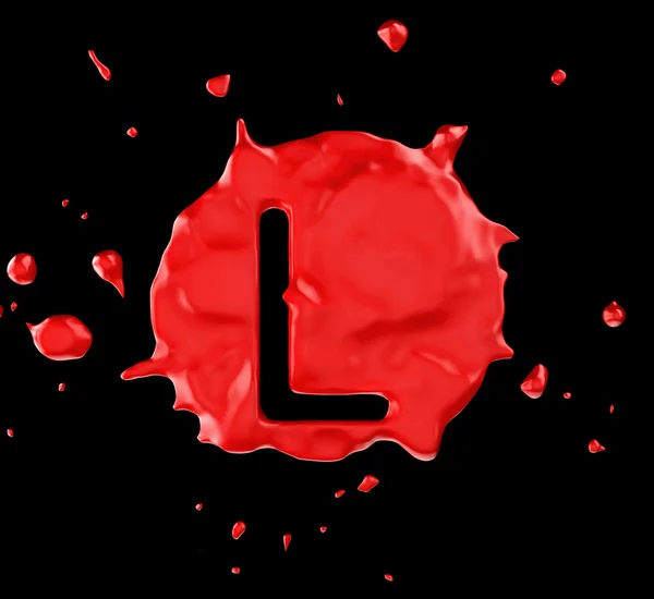 Красное пятно L буква на черном фоне — стоковое фото