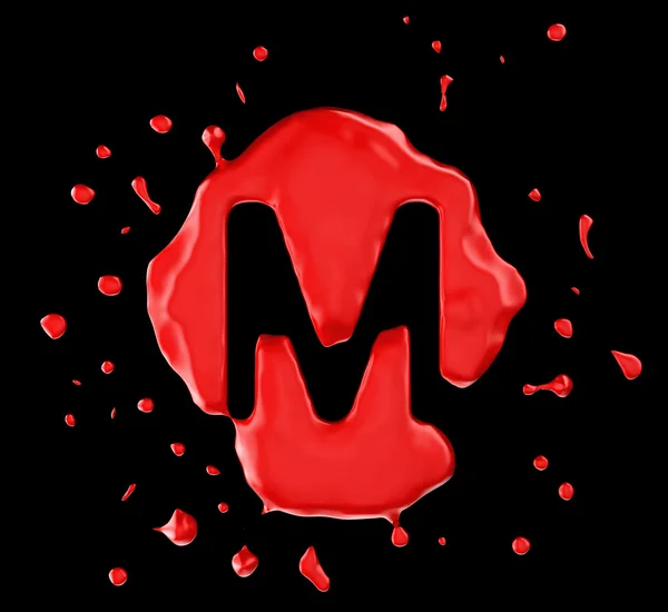 Red blot M lettera su sfondo nero — Foto Stock