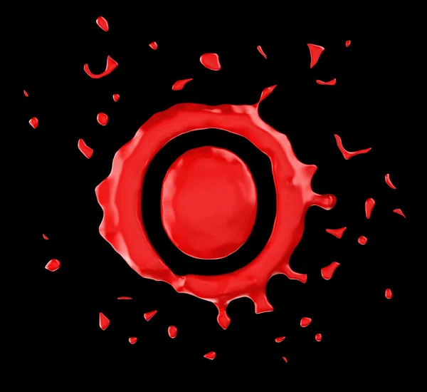 Червоний колір літери O на чорному тлі — стокове фото