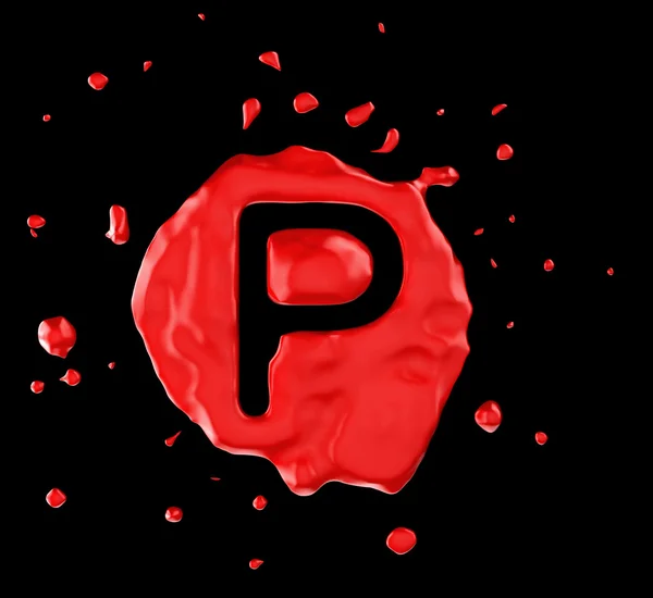 红色污点 p，信件在黑色的背景 — 图库照片