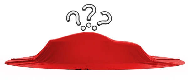 New car reveal with query marks above — Stock Photo, Image