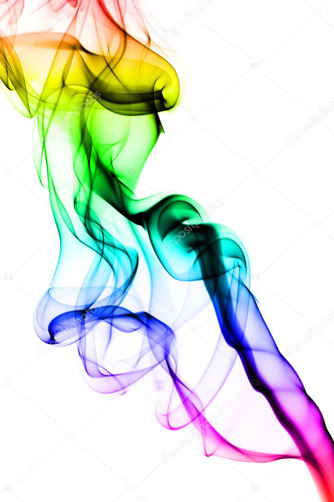 Abstract puff of colorful smoke on white