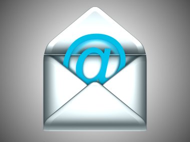 Check your Email - opened silver envelope with at symbol clipart