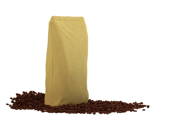 Kaffeepaket auf Bohnen — Stockfoto