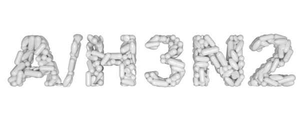 Avertissement de grippe H3N2 - mot assemblé avec des pilules blanches — Photo