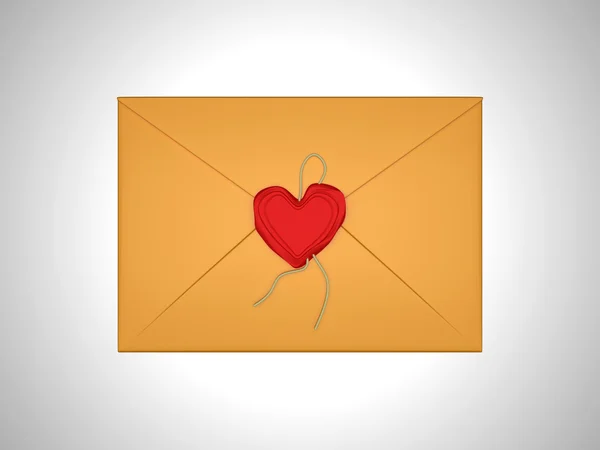 Aşk mesajı - kırmızı mühür mumu ile mühürlü mektup — Stok fotoğraf