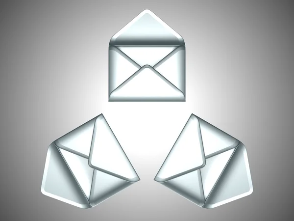 Mail - 3 geopend zilver enveloppen — Stockfoto