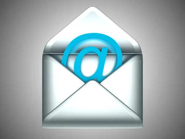 Vérifiez votre e-mail - enveloppe ouverte en argent avec le symbole at — Photo