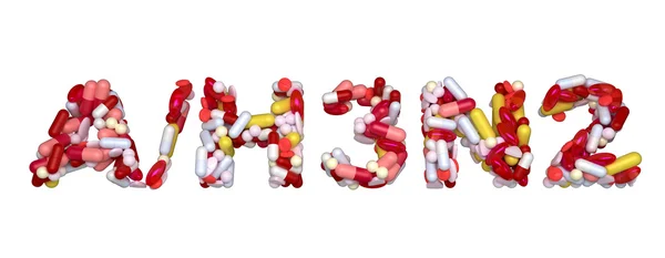Virus de la grippe porcine H3N2 - mot assemblé avec des pilules — Photo