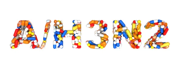 Gripe suína H3N2 alerta - palavra assemled com comprimidos — Fotografia de Stock