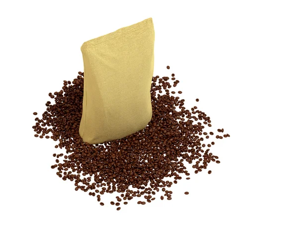 Vista superior do pacote de saque em grãos de café — Fotografia de Stock